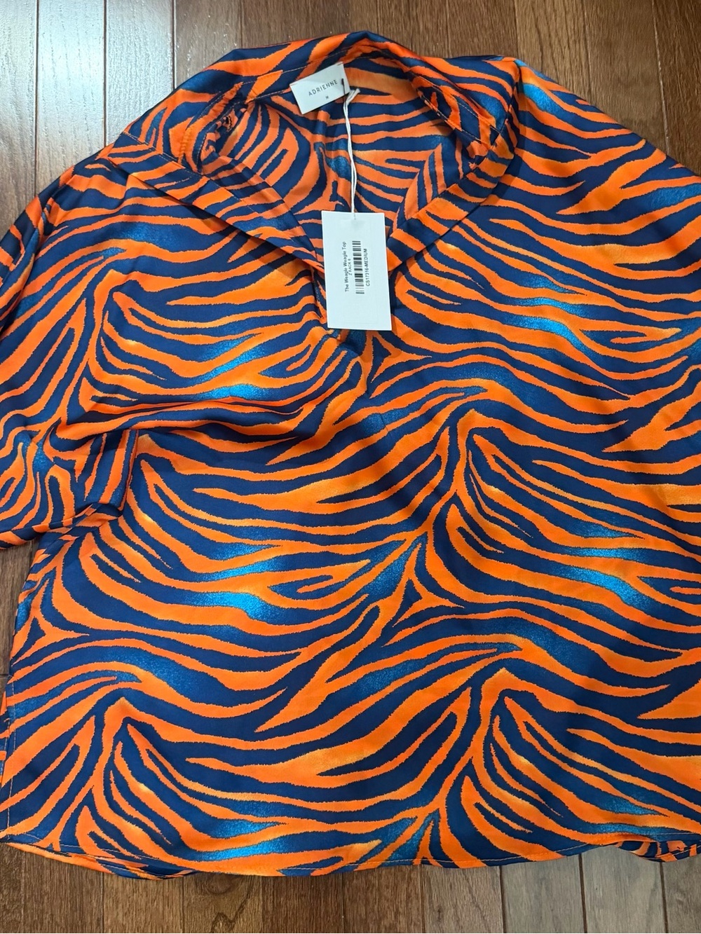 Adrienne Orange and Navy Zebra Print V-Neck Top